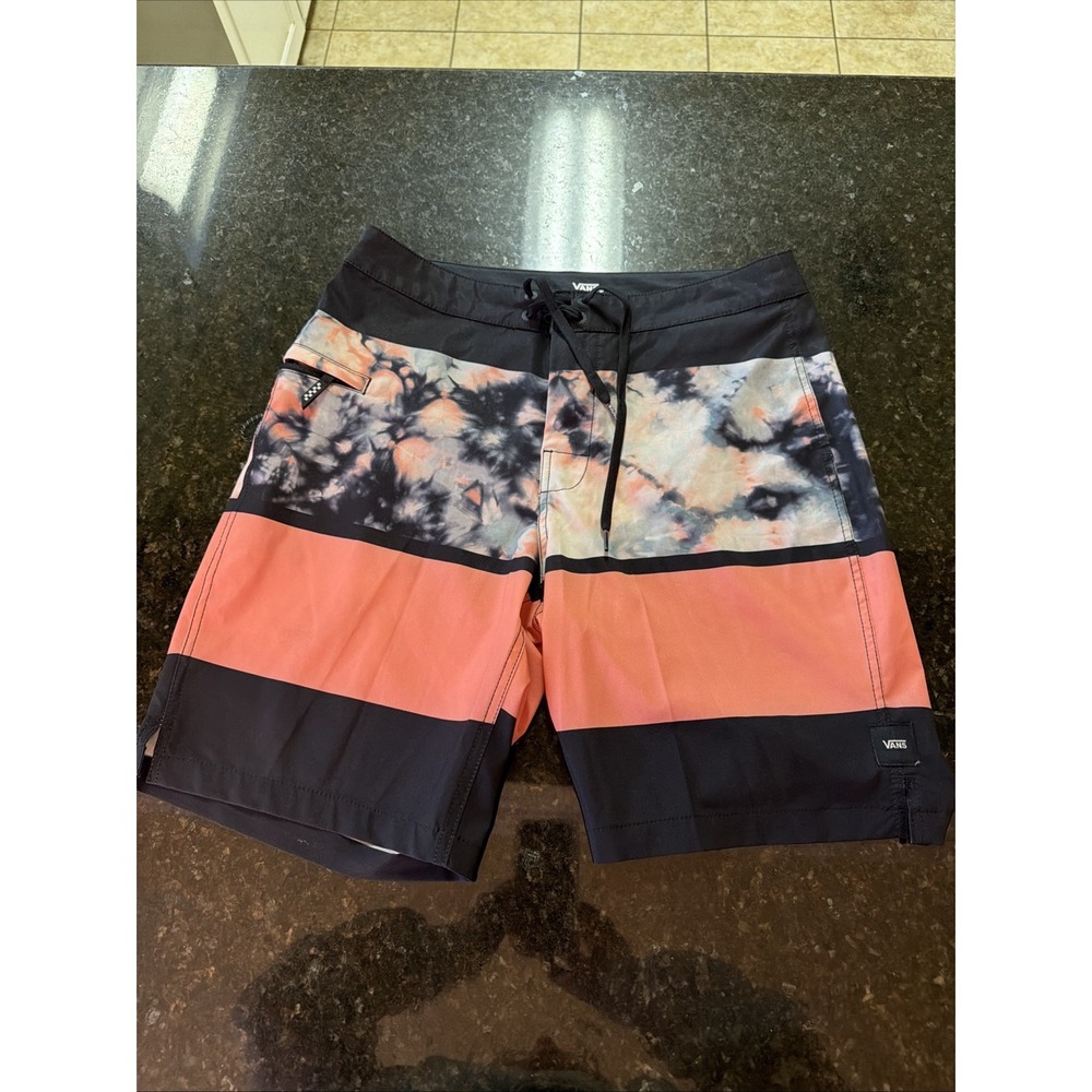 Vans Men's Boardshorts Sz 29 Skater Surfer Y2K Vibes Black Peach Tie Dye‎ Summer